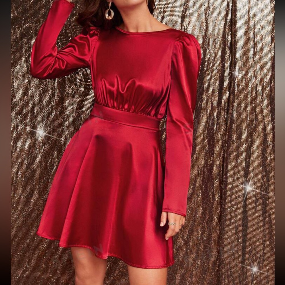 Red Chain Detail Backless Satin Dress